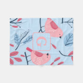 ライトブルーの子ども達に可愛いピンクのパーソナライズされた鳥 フリースブランケット (正面(横))