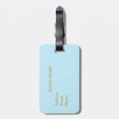 ライトブルーの孔雀の羽と書道 ラゲッジタグ (裏面縦)