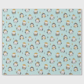 ライトブルーの小さな木が生えている可愛いペンギン ラッピングペーパー (フラット)