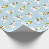 ライトブルーの帽子とスカーフが付いた可愛いラマ ラッピングペーパー (角)