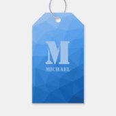 ライトブルーの幾何学的メッシュパターンモノグラム ギフトタグ (正面)