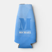 ライトブルーの幾何学的メッシュパターンモノグラム ボトルクーラー (正面)