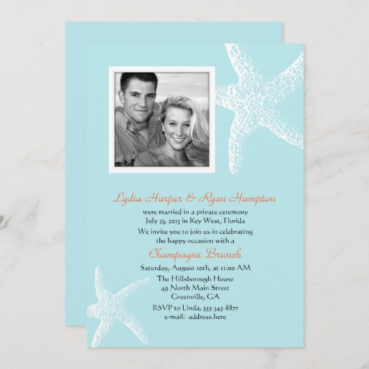 ライトブルーの星の魚の写真テンプレート受付のみ 招待状 (正面/裏面)