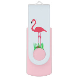 ライトブルーの書道を持つピンクのフラミンゴ USBフラッシュドライブ