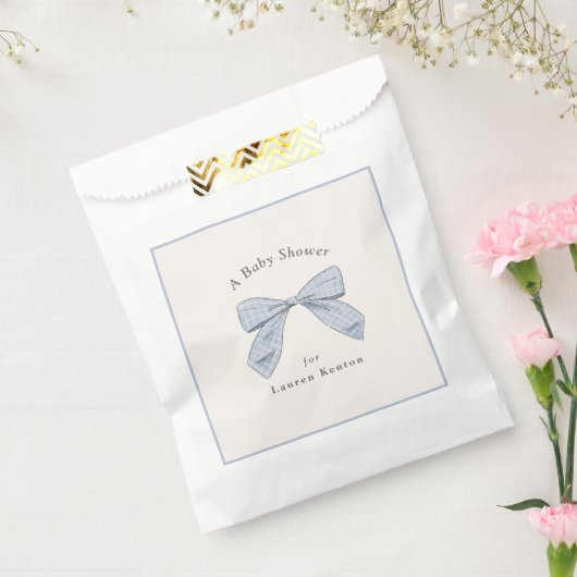 ライトブルーの格子弓エレガント男の子ベイビーシャワー フェイバーバッグ (封をした状態)