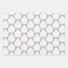 ライトブルーの格子弓エレガント男の子ベイビーシャワー ラッピングペーパーシート