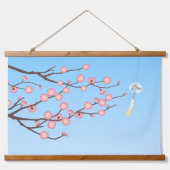 ライトブルーの梅とガラスの風鈴 吊り下げ型タペストリー (正面)