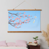 ライトブルーの梅とガラスの風鈴 吊り下げ型タペストリー (寝室)