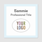 ライトブルーの正方形の名前バッジのロゴピンまたはマグネット 名札 (正面)