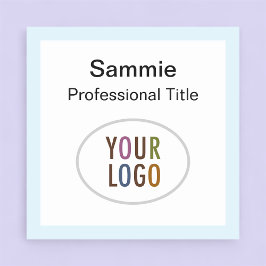 ライトブルーの正方形の名前バッジのロゴピンまたはマグネット 名札