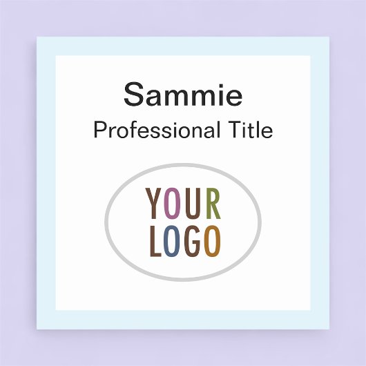 ライトブルーの正方形の名前バッジのロゴピンまたはマグネット 名札