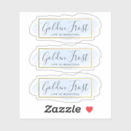 ライトブルーの水の色とモダン金ゴールド3ピースロゴ シール