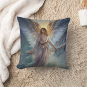 ライトブルーの水彩保護天使 クッション (ブランケット)