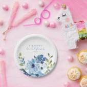 ライトブルーの水彩花イラストのカスタムウェディングシャワー ペーパープレート (パーティー)