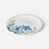 ライトブルーの水彩花イラストのカスタムウェディングシャワー ペーパープレート (アングル)