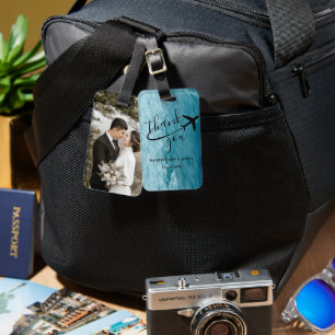 ライトブルーの海感動的波結婚の写真 ラゲッジタグ