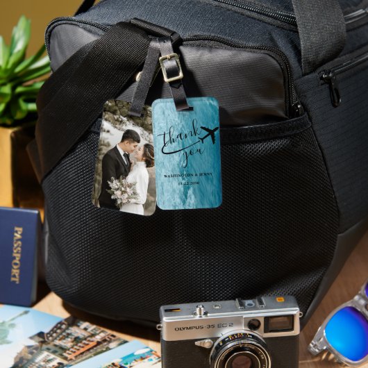 ライトブルーの海感動的波結婚の写真 ラゲッジタグ (正面&裏面)