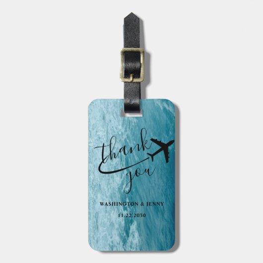 ライトブルーの海感動的波結婚の写真 ラゲッジタグ (正面縦)