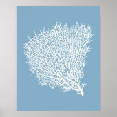 ライトブルーの白いコーラルファンのアートプリント ポスター (正面)