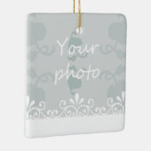 ライトブルーの白い渦巻き形の写真をパーソナ結婚ライズ セラミックオーナメント (右)