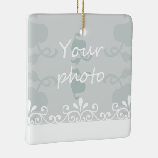 ライトブルーの白い渦巻き形の写真をパーソナ結婚ライズ セラミックオーナメント (右)