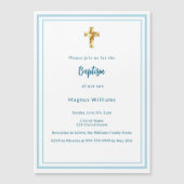 ライトブルーの白い男の子バプテスマ マグネット招待状 (正面)