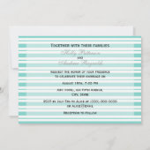 ライトブルーの白のストライプの海軍船舶スタイルのウェディングドレス 招待状 (裏面)