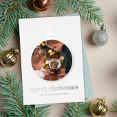 ライトブルーの祭りのようなクリスマスのオーナメントの写真 箔シーズンカード