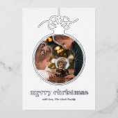 ライトブルーの祭りのようなクリスマスのオーナメントの写真 箔シーズンカード (正面)