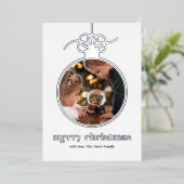 ライトブルーの祭りのようなクリスマスのオーナメントの写真 箔シーズンカード (立ち正面)