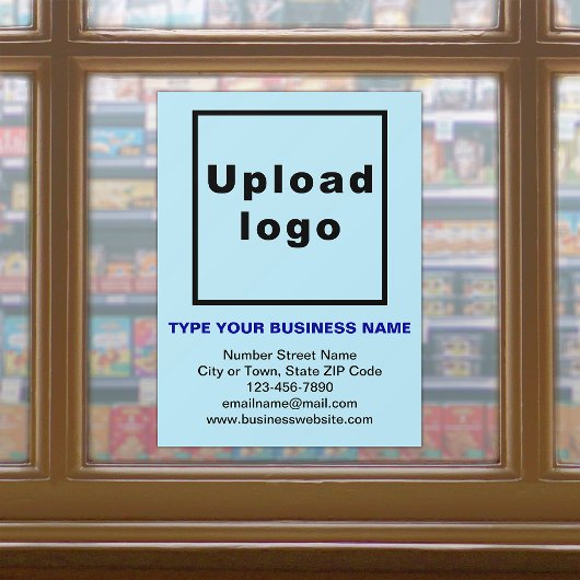 ライトブルーの窓の上にビジネスブランド ウィンドウサイン