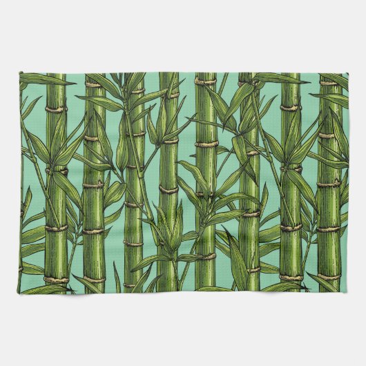 ライトブルーの竹林 キッチンタオル (横)