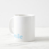 ライトブルーの笑顔マグ  コーヒーマグカップ (正面左)