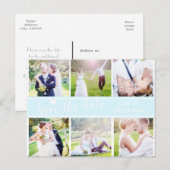 ライトブルーの結婚式セーブ・ザ・デート 6枚写真 ポストカード (正面/裏面)