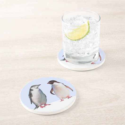 ライトブルーの美しいペンギンの鳥カップル コースター (側面)