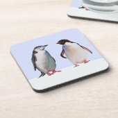 ライトブルーの美しいペンギンの鳥カップル コースター (左側)