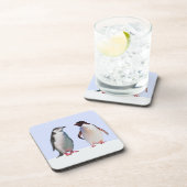 ライトブルーの美しいペンギンの鳥カップル コースター (右側)