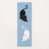 ライトブルーの美しい白黒ヨガ猫 ヨガマット (正面)