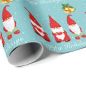ライトブルーの背景にクリスマスの小人とベル ラッピングペーパー (ロールコーナー)
