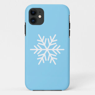 ライトブルーの背景に白い北欧の雪の結晶 モダンなおしゃれなデザイン iPhone 11 ケース