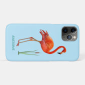ライトブルーの背景に赤いフラミンゴ Case-Mate iPhoneケース (裏面(横))