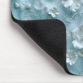 ライトブルーの背景に3D白い花 マウスパッド (コーナー)