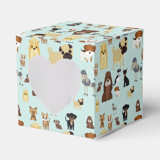 ライトブルーの背景の犬のパターン。 フェイバーボックス (正面サイド)