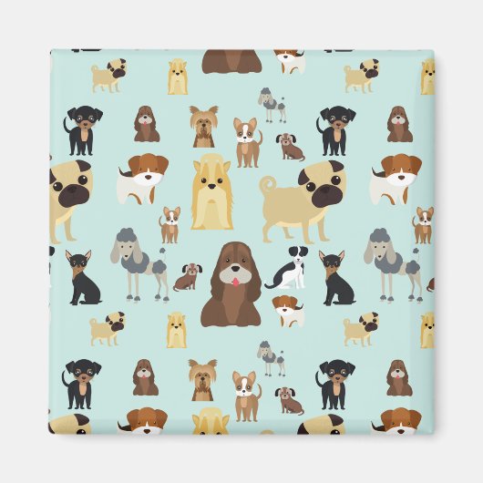 ライトブルーの背景の犬のパターン。 マグネット (正面)