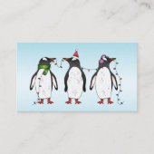 ライトブルーの背景の3羽のクリスマス・ペンギン 名刺 (正面)