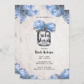 ライトブルーの芍薬 メイソンジャー 田舎風 ブライダルシャワー 招待状 (正面/裏面)
