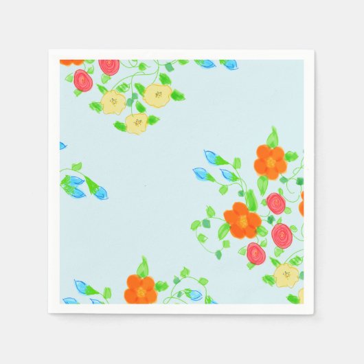 ライトブルーの花が咲く スタンダードカクテルナプキン (正面)