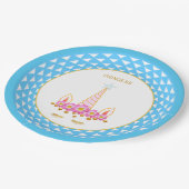 ライトブルーの花と金ゴールド紙吹雪付きユニコーン ペーパープレート (アングル)