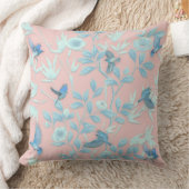 ライトブルーの花と鳥,背景ライトロス クッション (ブランケット)
