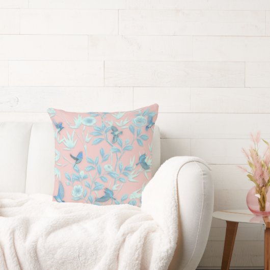 ライトブルーの花と鳥,背景ライトロス クッション (ソファ)